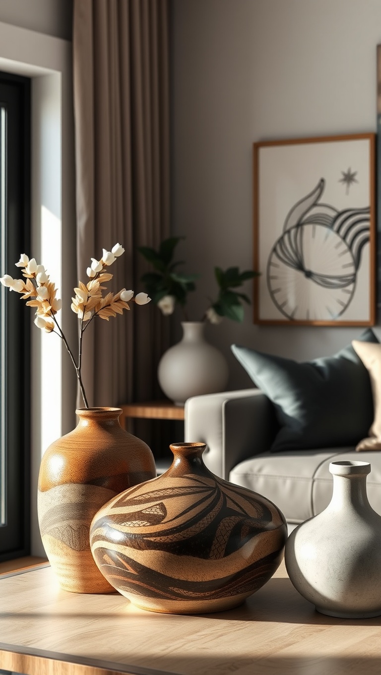 20 Creative Ideas for a Stunning Artisanal Living Room - 3. Unique Artisan Pottery as Statement Pieces