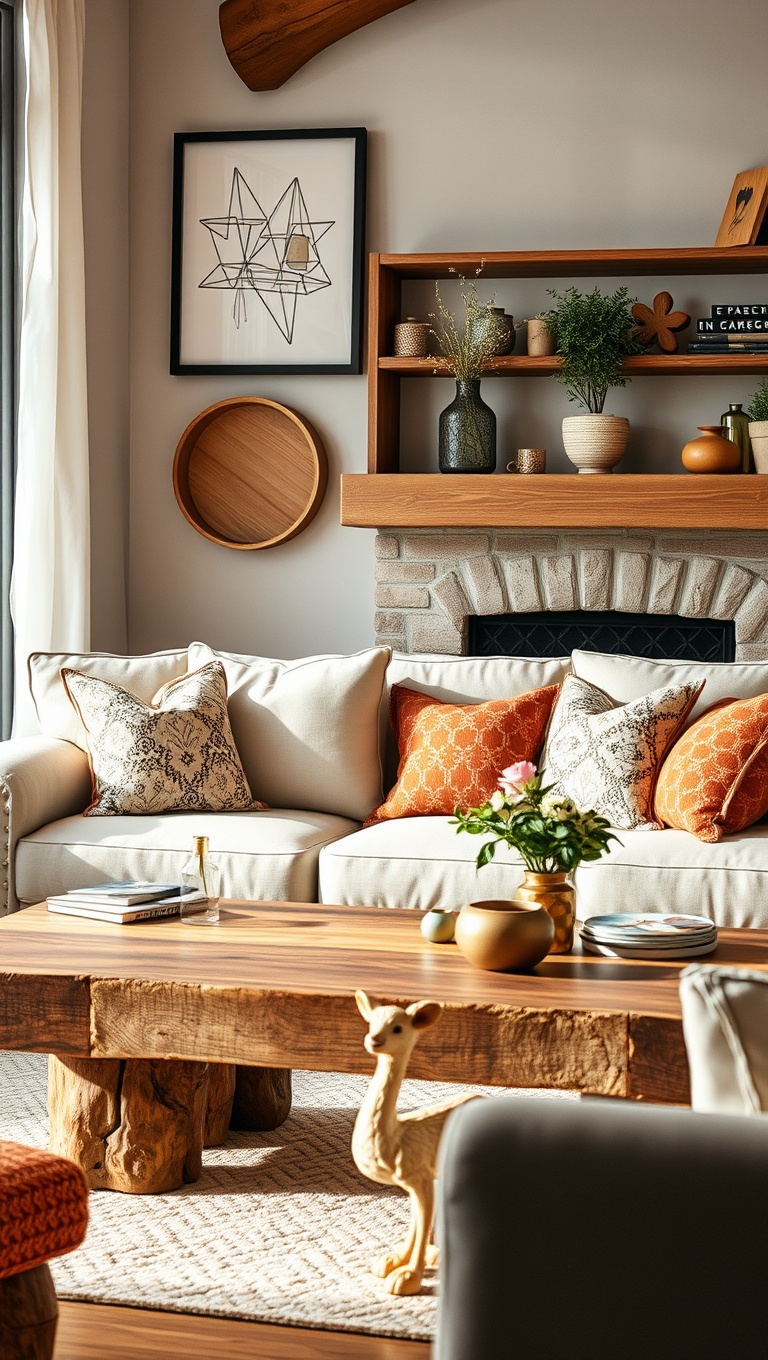 20 Creative Ideas for a Stunning Artisanal Living Room - 2. Rustic Wooden Coffee Tables for Warmth