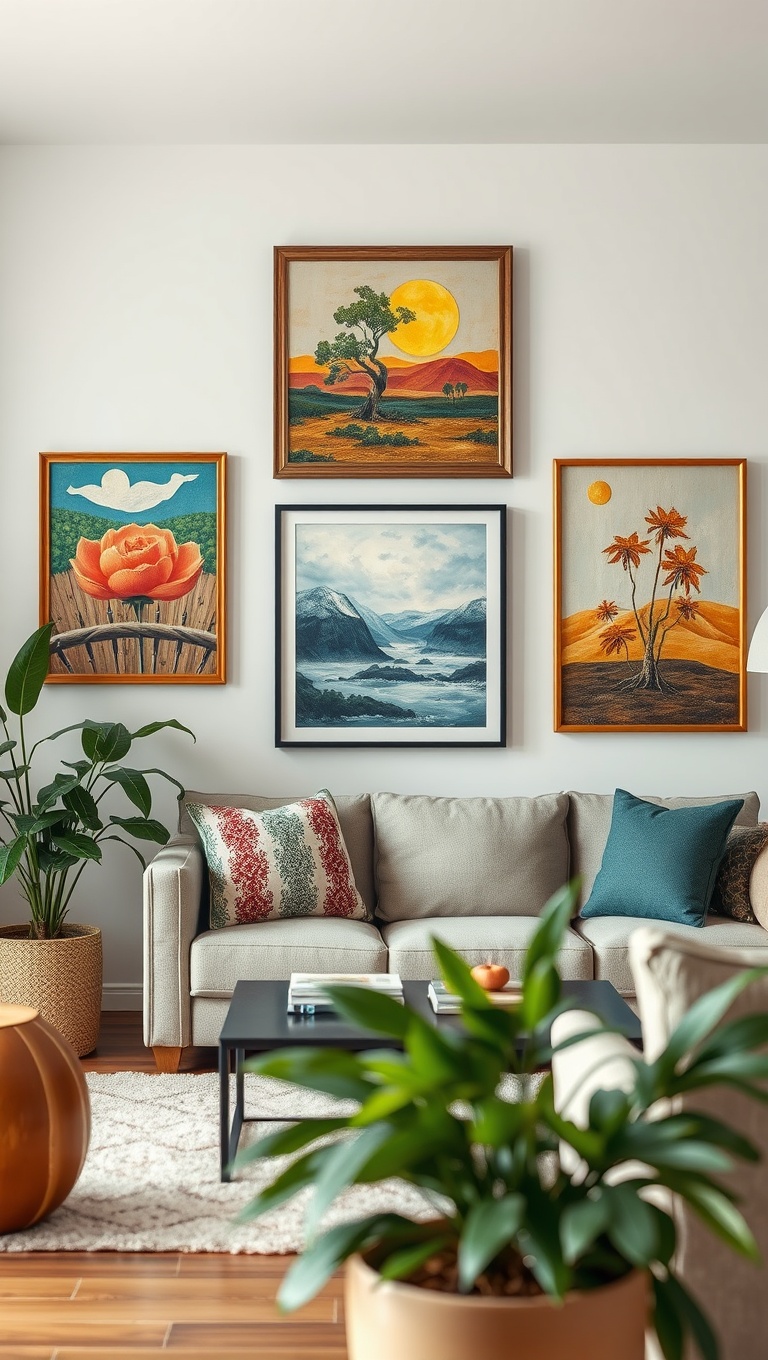 20 Creative Ideas for a Stunning Artisanal Living Room - 6. Local Art: Showcase Paintings and Prints