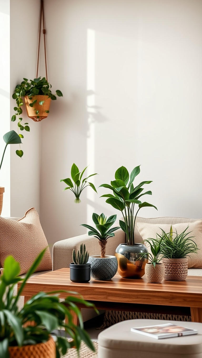 20 Creative Ideas for a Stunning Artisanal Living Room - 17. Unique Plant Holders for Indoor Greenery
