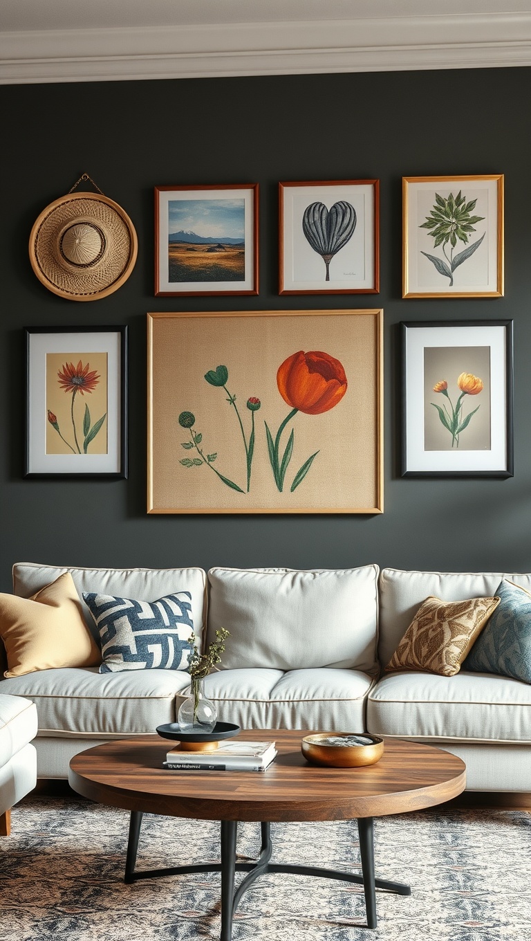20 Creative Ideas for a Stunning Artisanal Living Room - 18. Handcrafted Wall Art from Local Artists