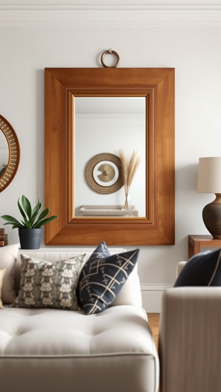 20 Creative Ideas for a Stunning Artisanal Living Room - 20. Statement Mirrors with Handcrafted Frames