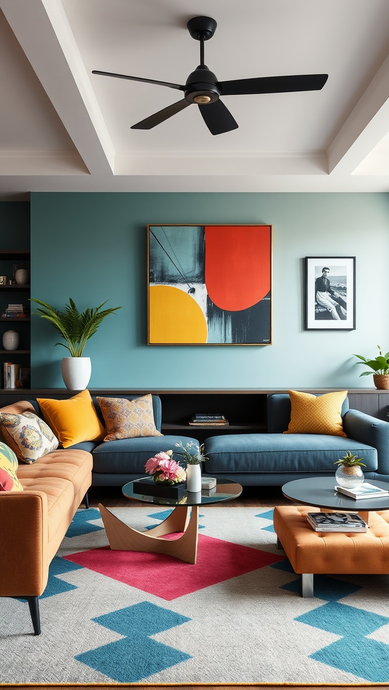 20 Vibrant Ideas for a Colorful Eclectic Living Room - 3. Go Bold with an Accent Wall