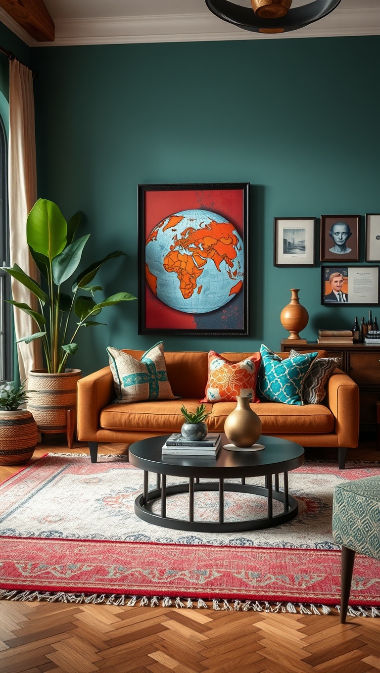 20 Vibrant Ideas for a Colorful Eclectic Living Room - 6. Incorporate Global Decor
