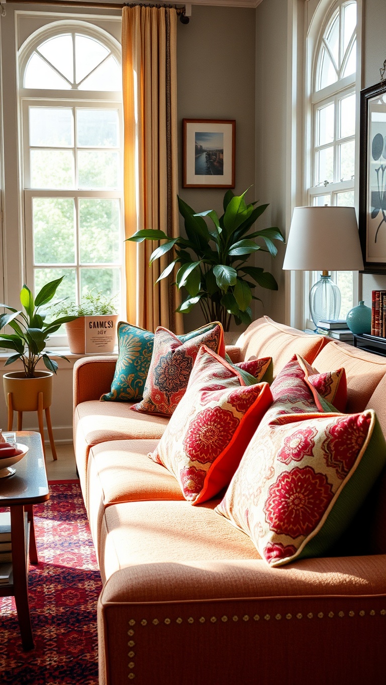 20 Vibrant Ideas for a Colorful Eclectic Living Room - 14. Experiment with Throw Pillows