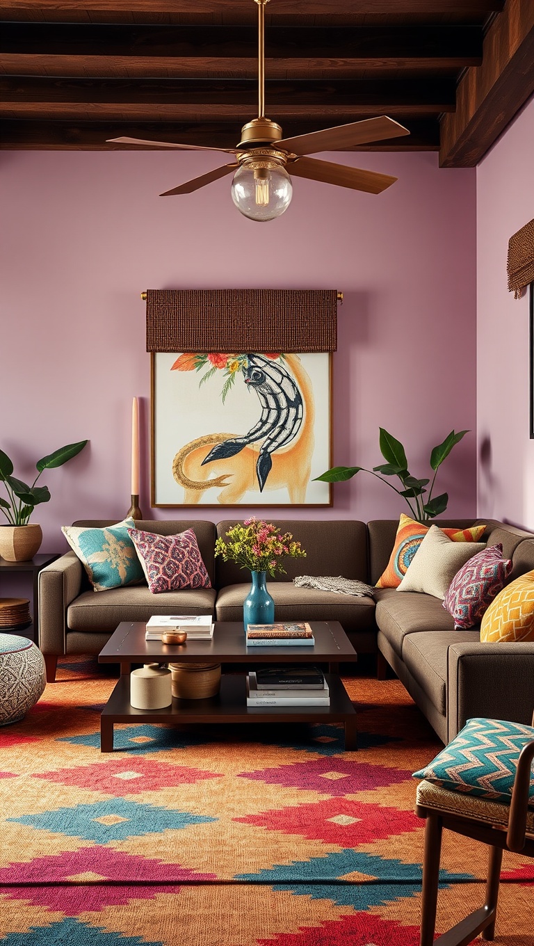 20 Vibrant Ideas for a Colorful Eclectic Living Room - 16. Incorporate Fun Textiles