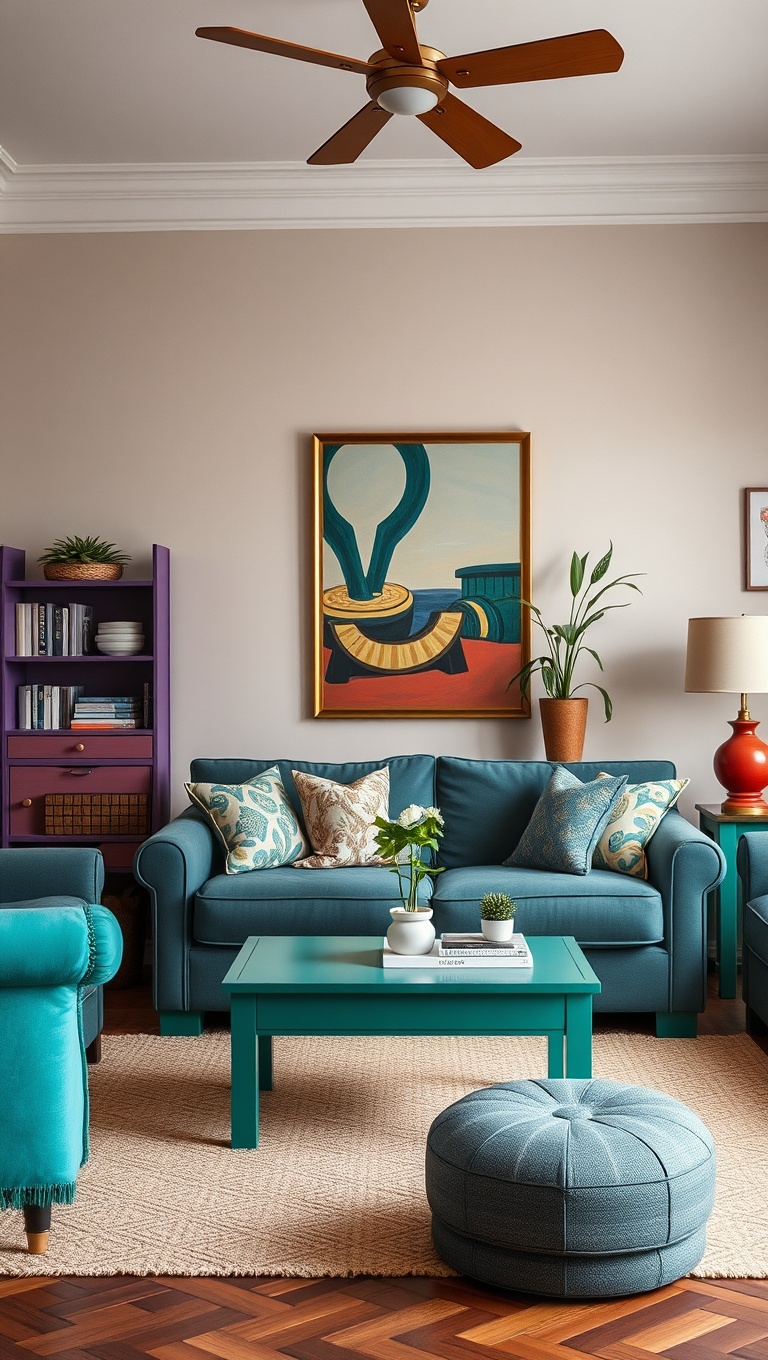 20 Vibrant Ideas for a Colorful Eclectic Living Room - 17. Paint Furniture in Bold Colors