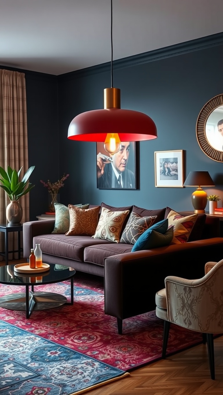20 Vibrant Ideas for a Colorful Eclectic Living Room - 15. Use Statement Lighting Fixtures