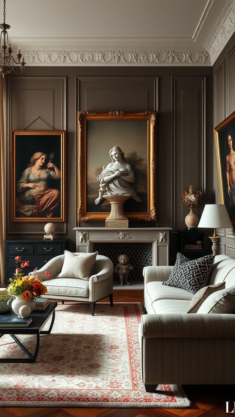 20 Fabulous Ideas to Inspire Your Classic European Living Room - 7. Incorporate Art: Classic Paintings and Sculptures