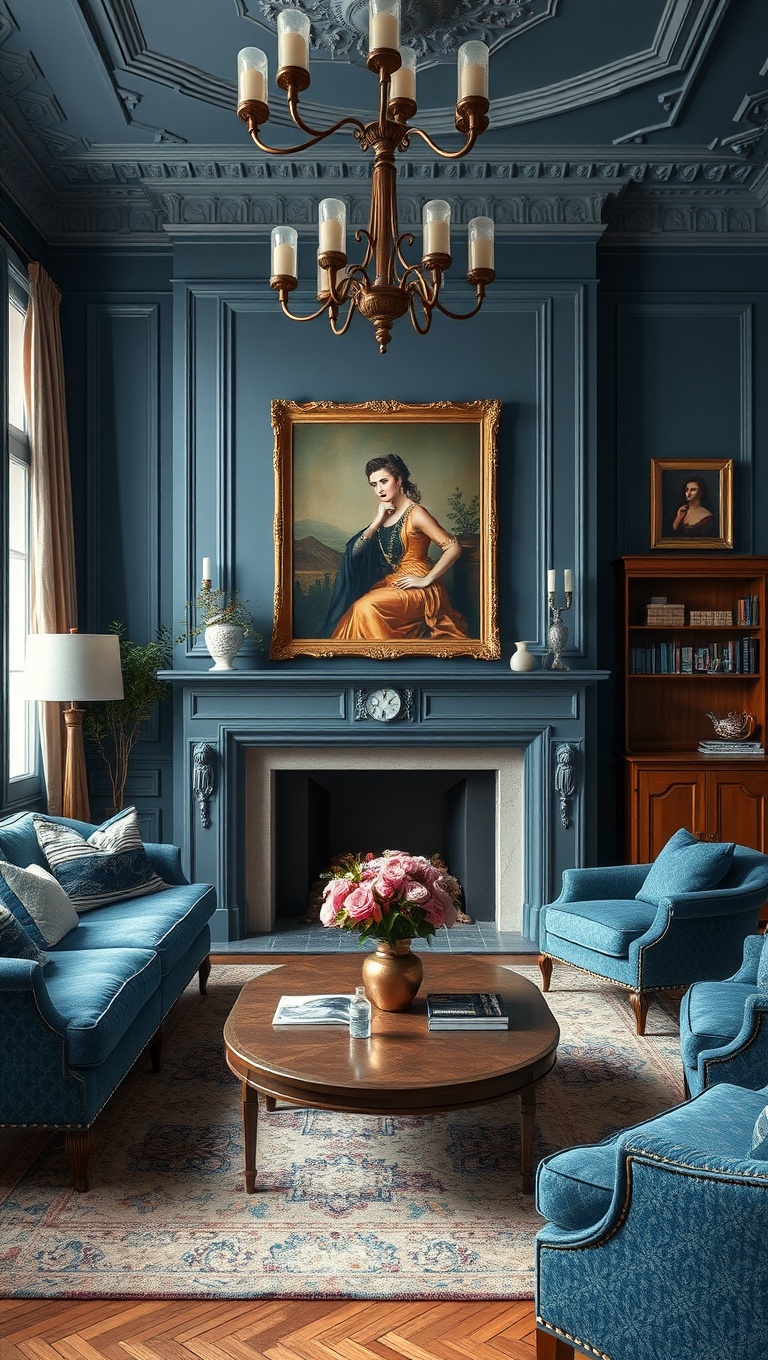 20 Fabulous Ideas to Inspire Your Classic European Living Room - 5. Play with Color: Deep Blues and Earthy Tones