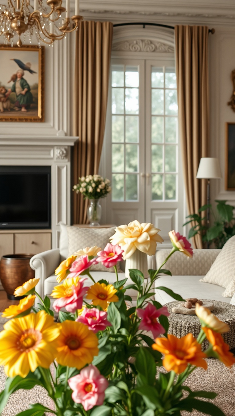 20 Fabulous Ideas to Inspire Your Classic European Living Room - 10. Bring the Outdoors In: Fresh Flowers and Plants