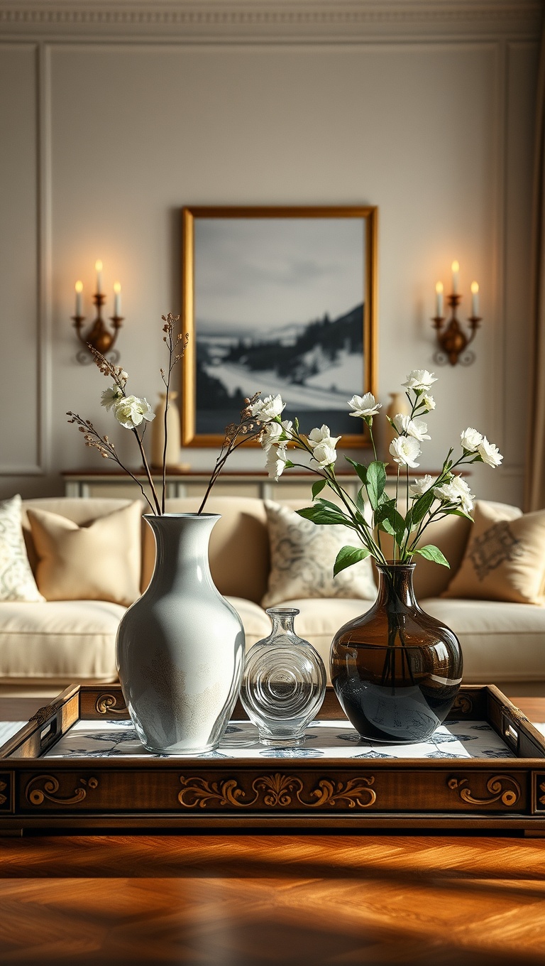 20 Fabulous Ideas to Inspire Your Classic European Living Room - 16. Opt for Beautiful Accessories: Trays and Vases