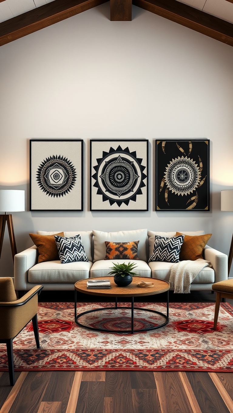20 Stylish Ideas for a Modern Tribal Living Room - 4. Bold Wall Art: Make a Tribal Statement