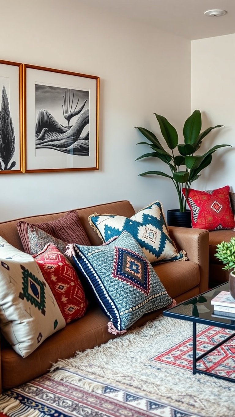 20 Stylish Ideas for a Modern Tribal Living Room - 6. Cozy Throw Pillows: Add Comfort and Color