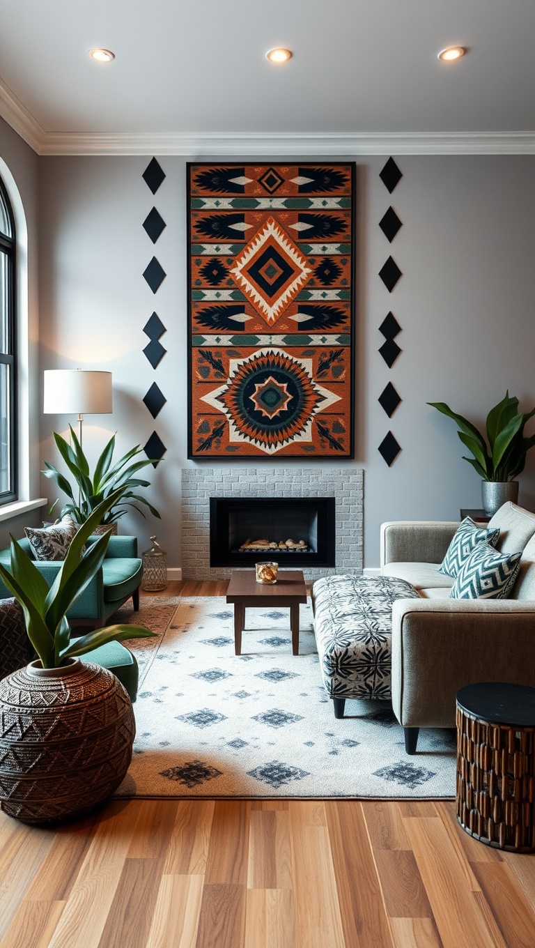 20 Stylish Ideas for a Modern Tribal Living Room - 11. Geometric Patterns: Play with Shapes