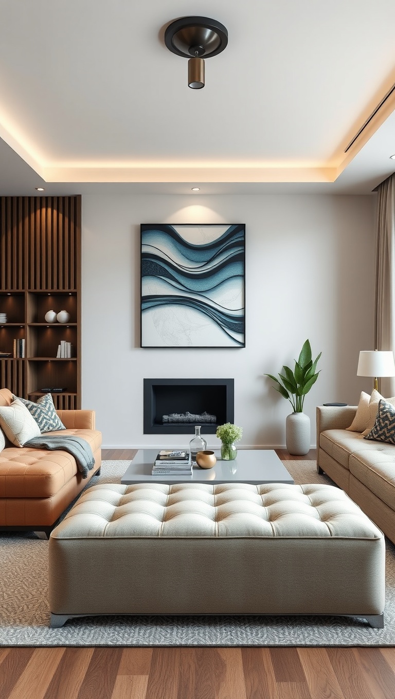 20 Fabulous Ideas for a Creative Modular Living Room - 3. Multi-Use Ottomans: Seating and Storage in One