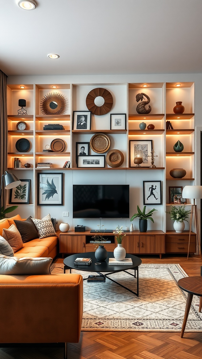 20 Fabulous Ideas for a Creative Modular Living Room - 11. Artful Displays: Showcase Your Favorite Pieces