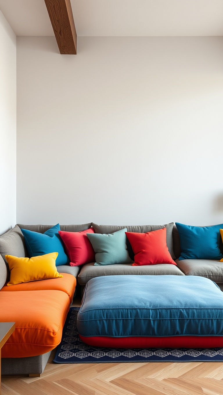 20 Fabulous Ideas for a Creative Modular Living Room - 13. Colorful Cushions: Add Pops of Fun