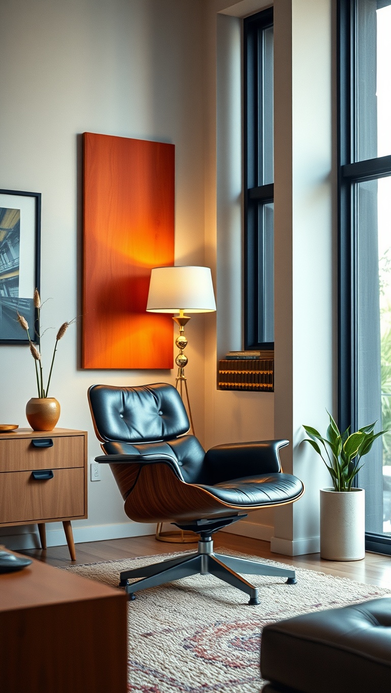 Eames Lounge Chair in Mid-Century Modern Living Room