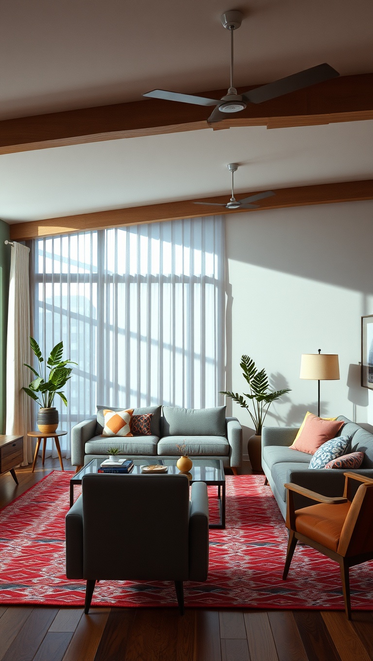 Geometric Patterns in Mid-Century Modern Living Room