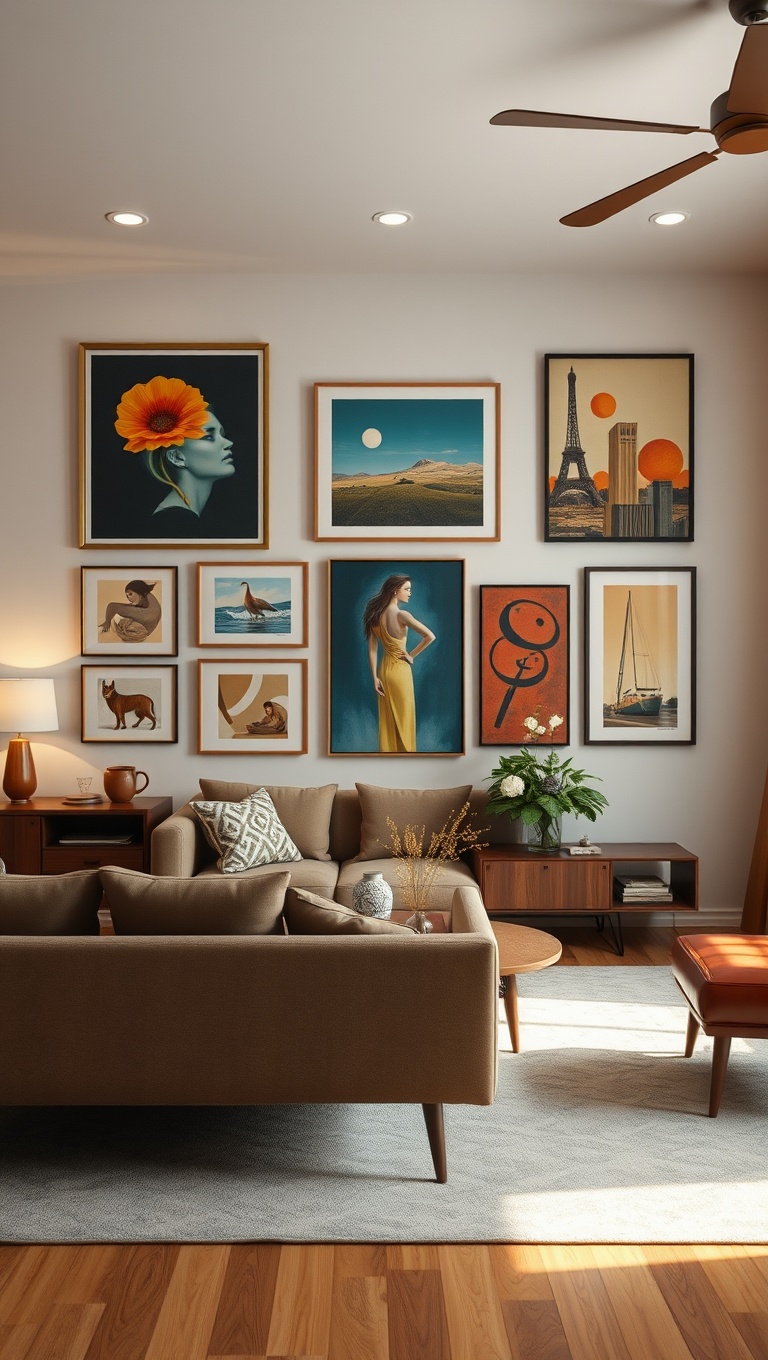 Gallery Wall in Mid-Century Modern Living Room