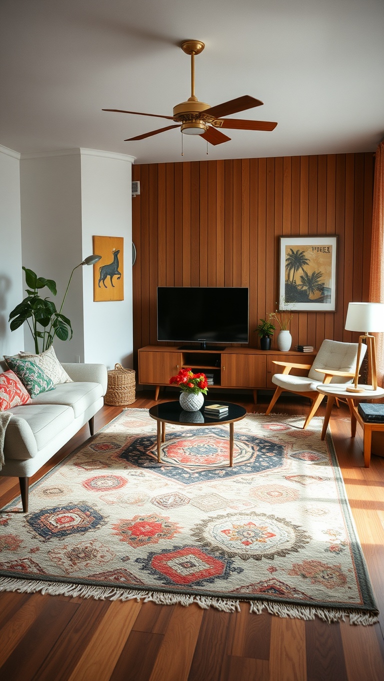Retro Rugs in Mid-Century Modern Living Room