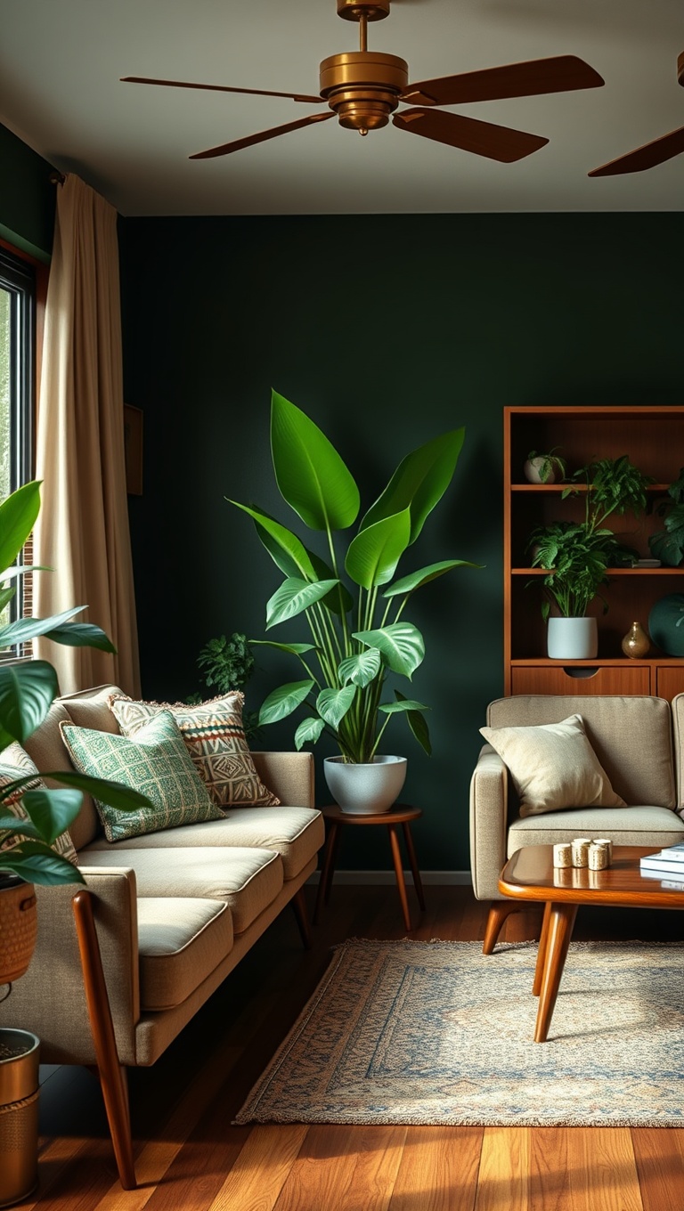 Indoor Plants in Mid-Century Modern Living Room