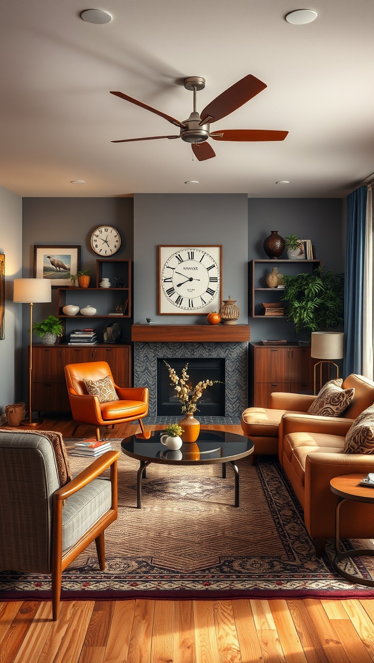 Family Heirlooms and Vintage Decor in Mid-Century Modern Living Room