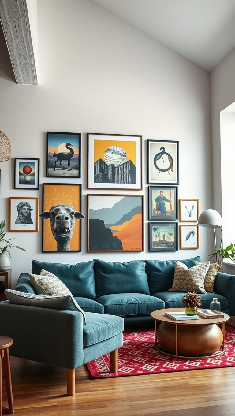20 Artsy Loft Living Room Ideas to Inspire Your Creative Space - 2. Gallery Wall of Your Favorite Artworks