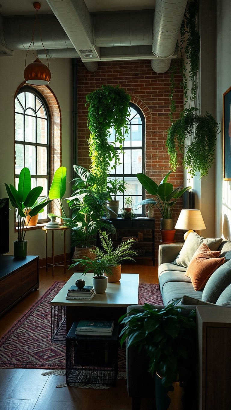 20 Artsy Loft Living Room Ideas to Inspire Your Creative Space - 9. Incorporating Greenery for a Fresh Vibe