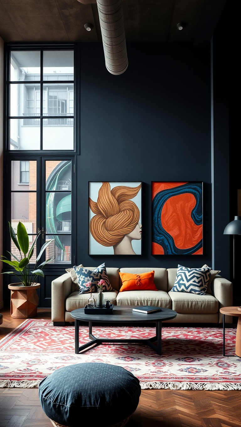 20 Artsy Loft Living Room Ideas to Inspire Your Creative Space - 5. Bold Prints and Patterns in Textiles