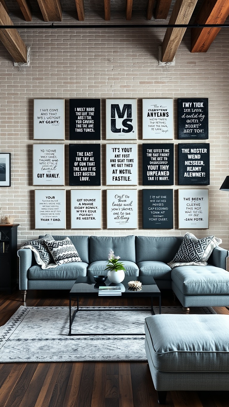 20 Artsy Loft Living Room Ideas to Inspire Your Creative Space - 14. Inspirational Quotes on Canvas or Wall Art