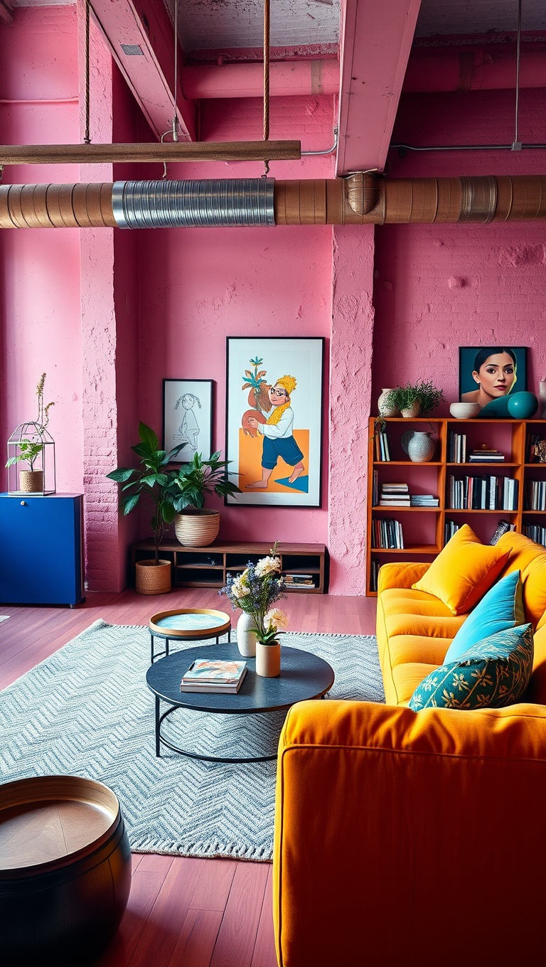 20 Artsy Loft Living Room Ideas to Inspire Your Creative Space - 18. Playful Color Palettes that Pop