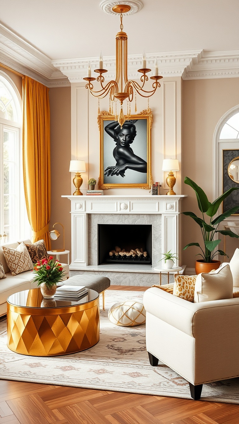 20 Sparkling Ideas to Create Your Vintage Glam Living Room - 3. Gold Accents: Add a Touch of Shine