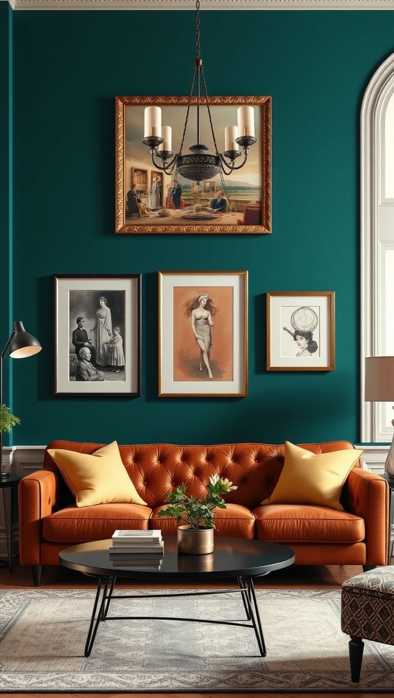 20 Sparkling Ideas to Create Your Vintage Glam Living Room - 4. Vintage Artwork: Tell a Story on Your Walls