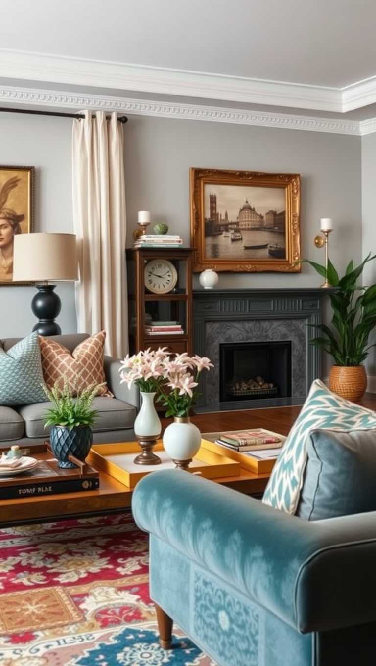 20 Sparkling Ideas to Create Your Vintage Glam Living Room - 10. Decorative Trays: Organize with Style