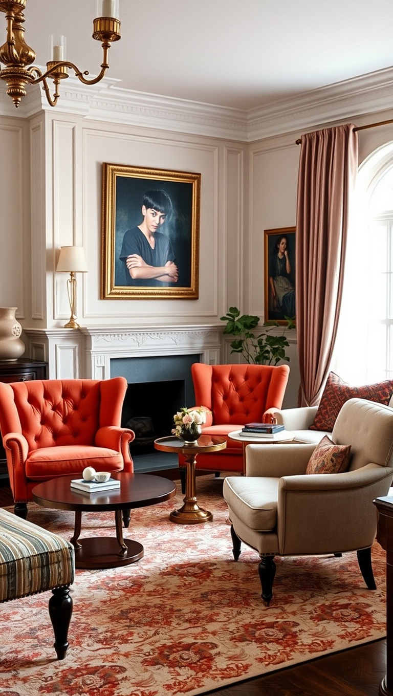 20 Sparkling Ideas to Create Your Vintage Glam Living Room - 12. Statement Chairs: Make a Glamorous Statement