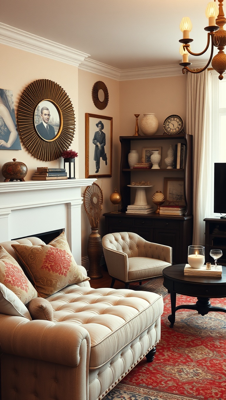 20 Sparkling Ideas to Create Your Vintage Glam Living Room - 17. Unique Accessories: Curate Your Collection