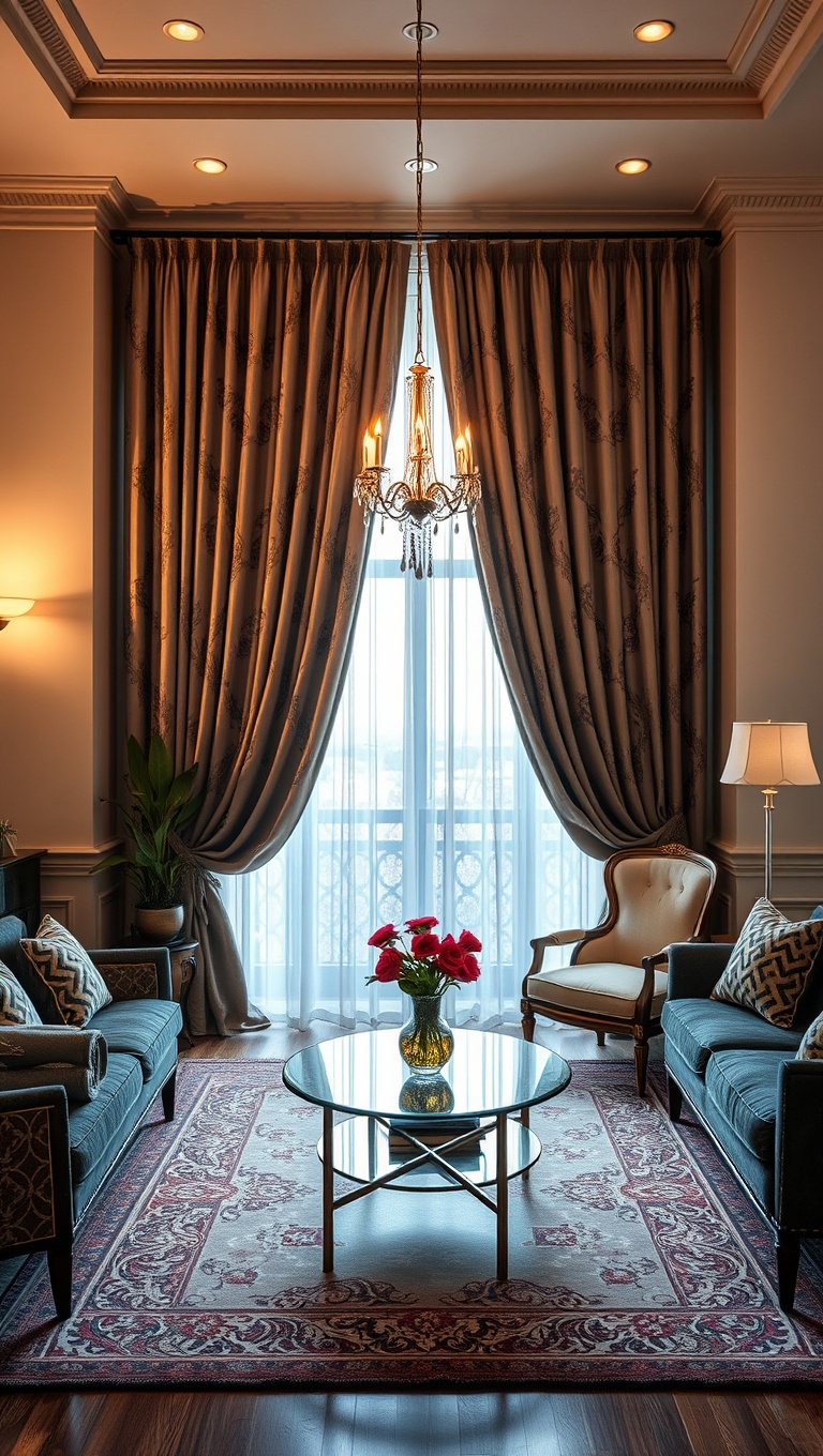 20 Sparkling Ideas to Create Your Vintage Glam Living Room - 16. Glamorous Curtains: Frame Your View