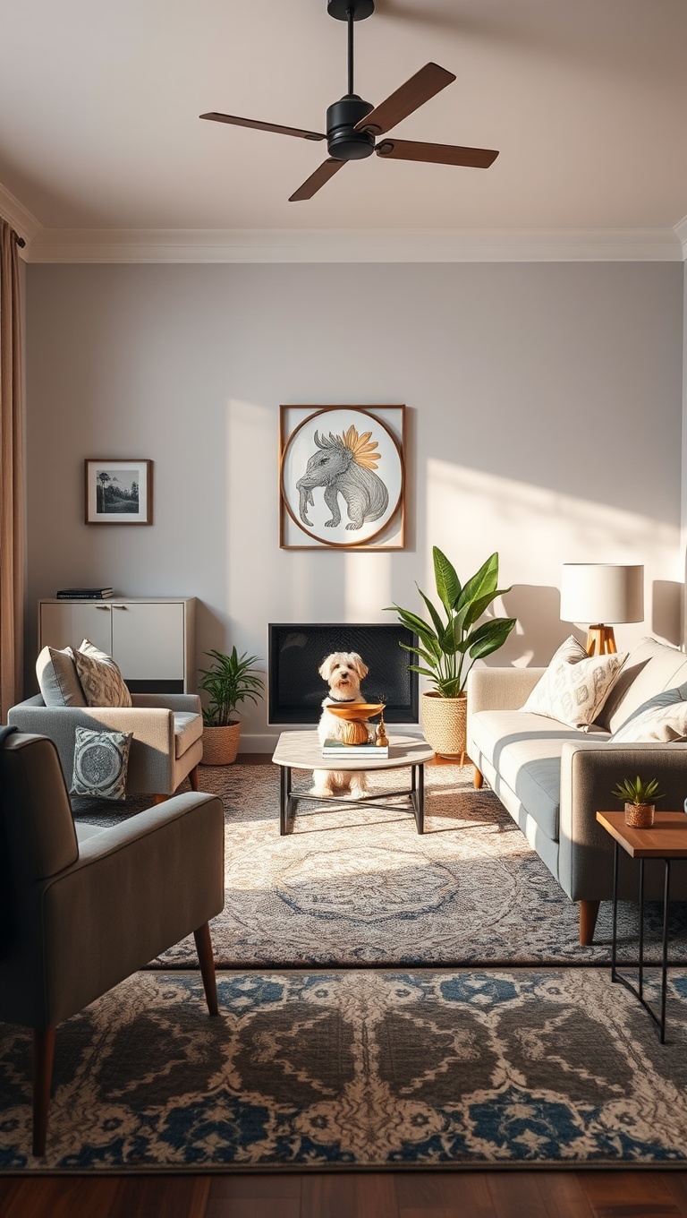 20 Pawsitively Stylish Ideas for a Pet-Friendly Living Room - Use Area Rugs That Can Handle Messes