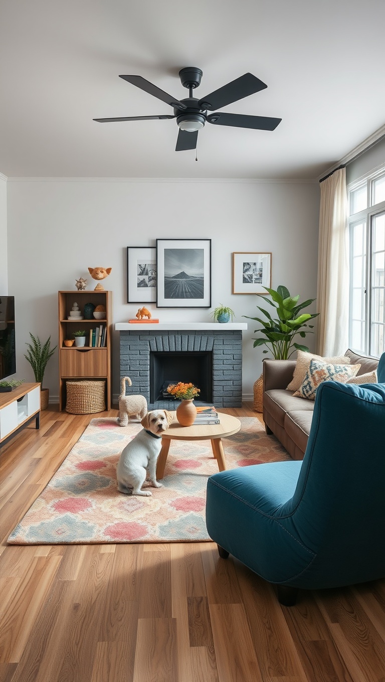 20 Pawsitively Stylish Ideas for a Pet-Friendly Living Room - Designate a Play Area with a Fun Rug