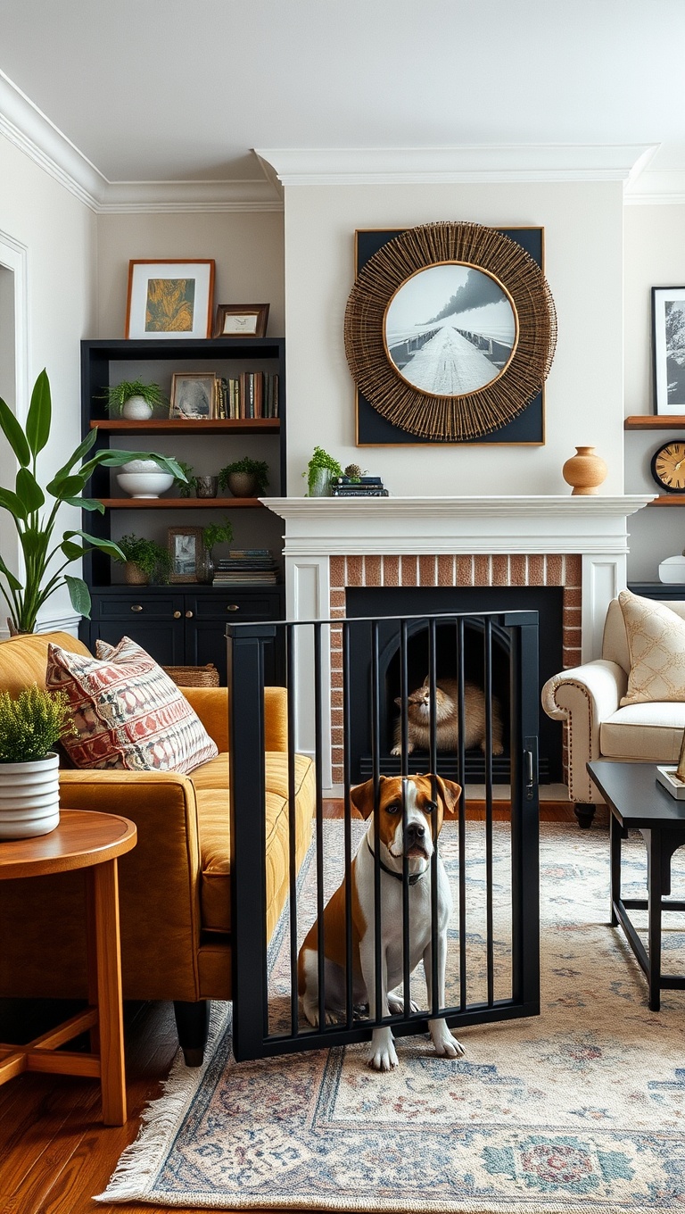 20 Pawsitively Stylish Ideas for a Pet-Friendly Living Room - Use Decorative Pet Gates for Style