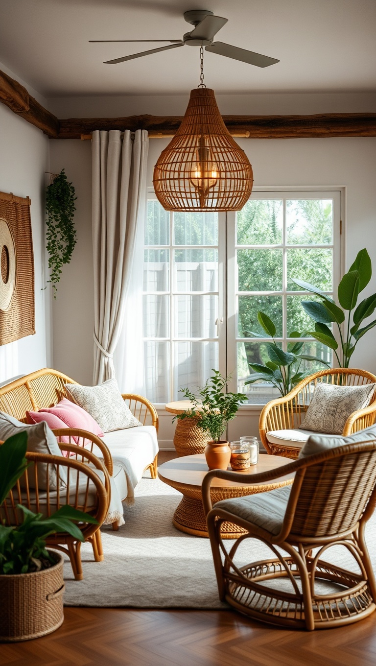 20 Dreamy Ideas for a Romantic Boho Living Room - 9. Rattan Furniture for a Natural Touch