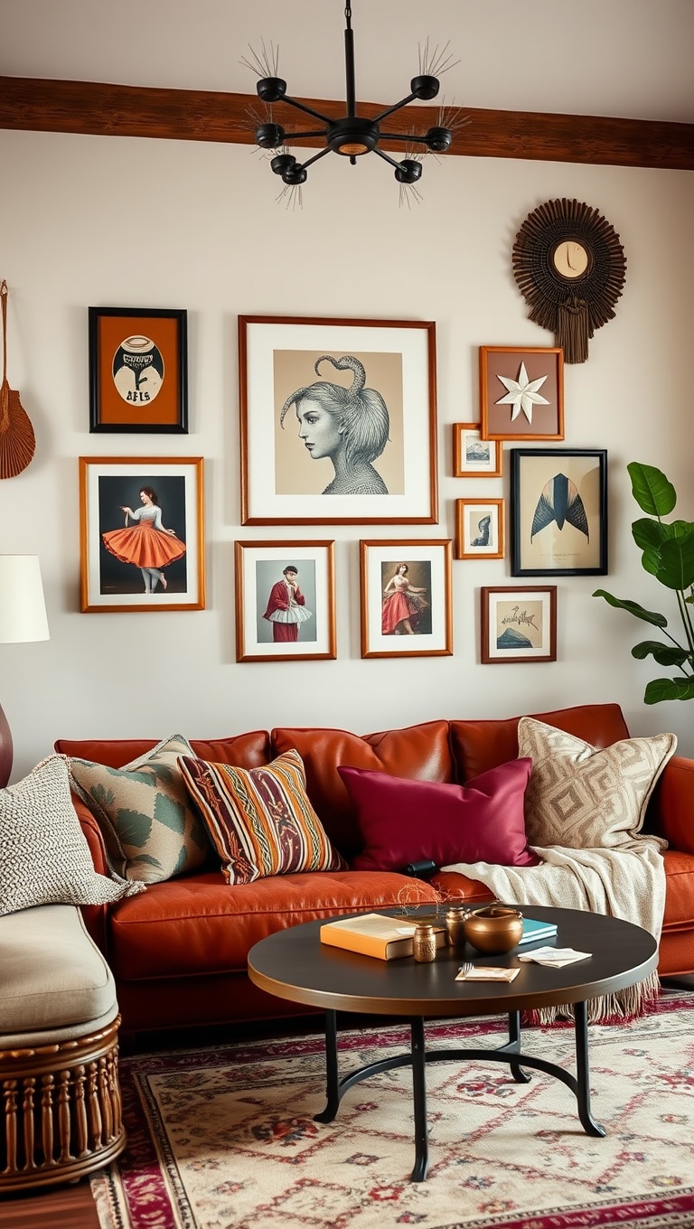 20 Dreamy Ideas for a Romantic Boho Living Room - 8. Eclectic Gallery Wall Ideas