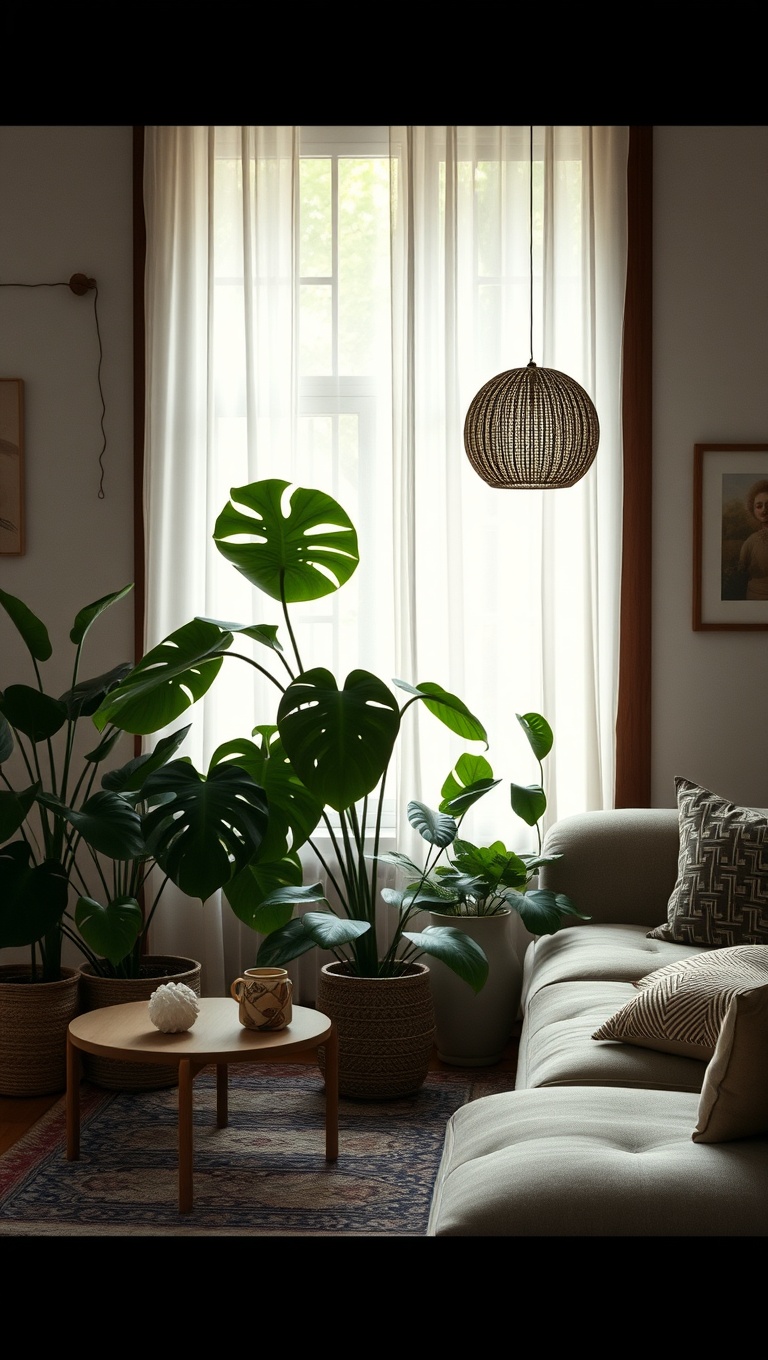 20 Dreamy Ideas for a Romantic Boho Living Room - 18. Statement Plants like Fiddle Leaf Figs