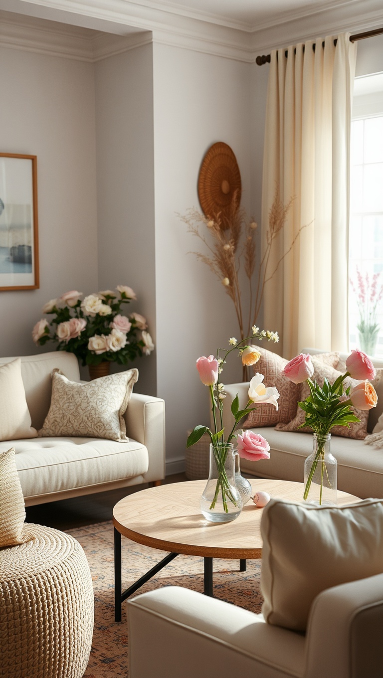 20 Dreamy Ideas for a Romantic Boho Living Room - 20. Soft, Fragrant Flowers to Brighten the Space