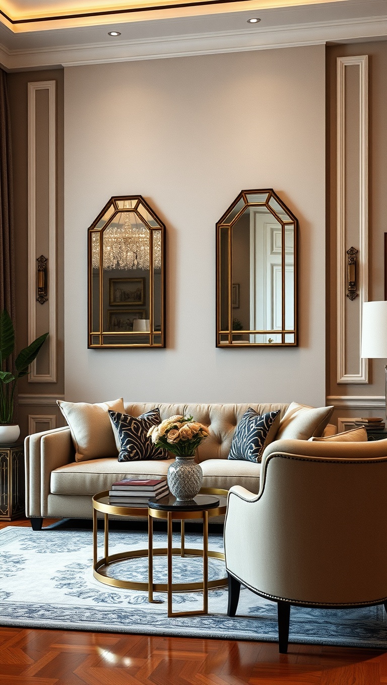 20 Stunning Ideas to Transform Your Living Room with Art Deco Flair - 2. Elegant Mirrors to Create Depth