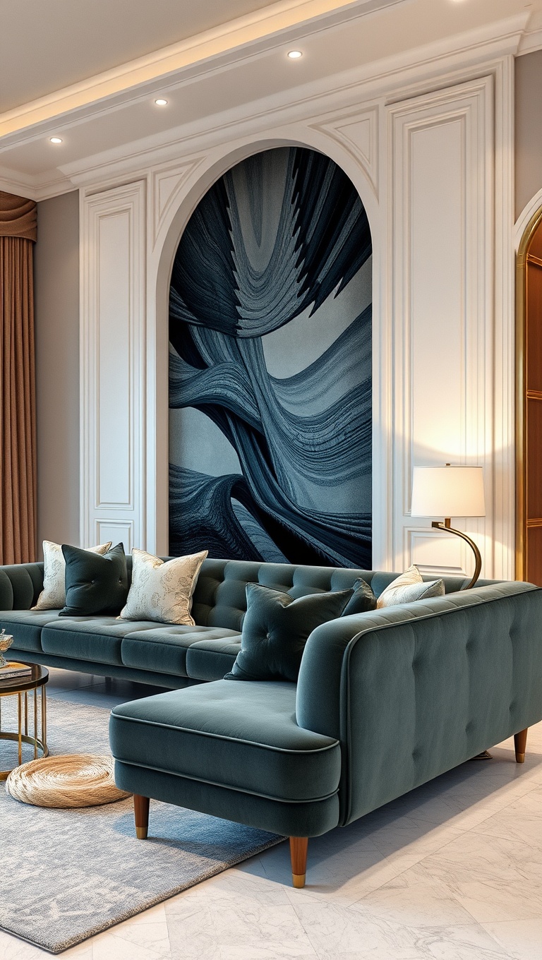 20 Stunning Ideas to Transform Your Living Room with Art Deco Flair - 3. Luxe Velvet Sofas for Comfort and Style