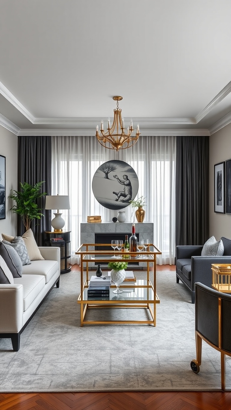20 Stunning Ideas to Transform Your Living Room with Art Deco Flair - 9. Sleek and Sophisticated Bar Carts