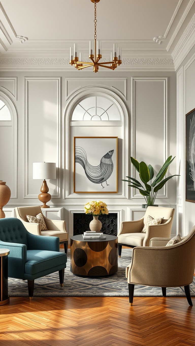 20 Stunning Ideas to Transform Your Living Room with Art Deco Flair - 12. Unique Statement Chairs for a Pop of Personality